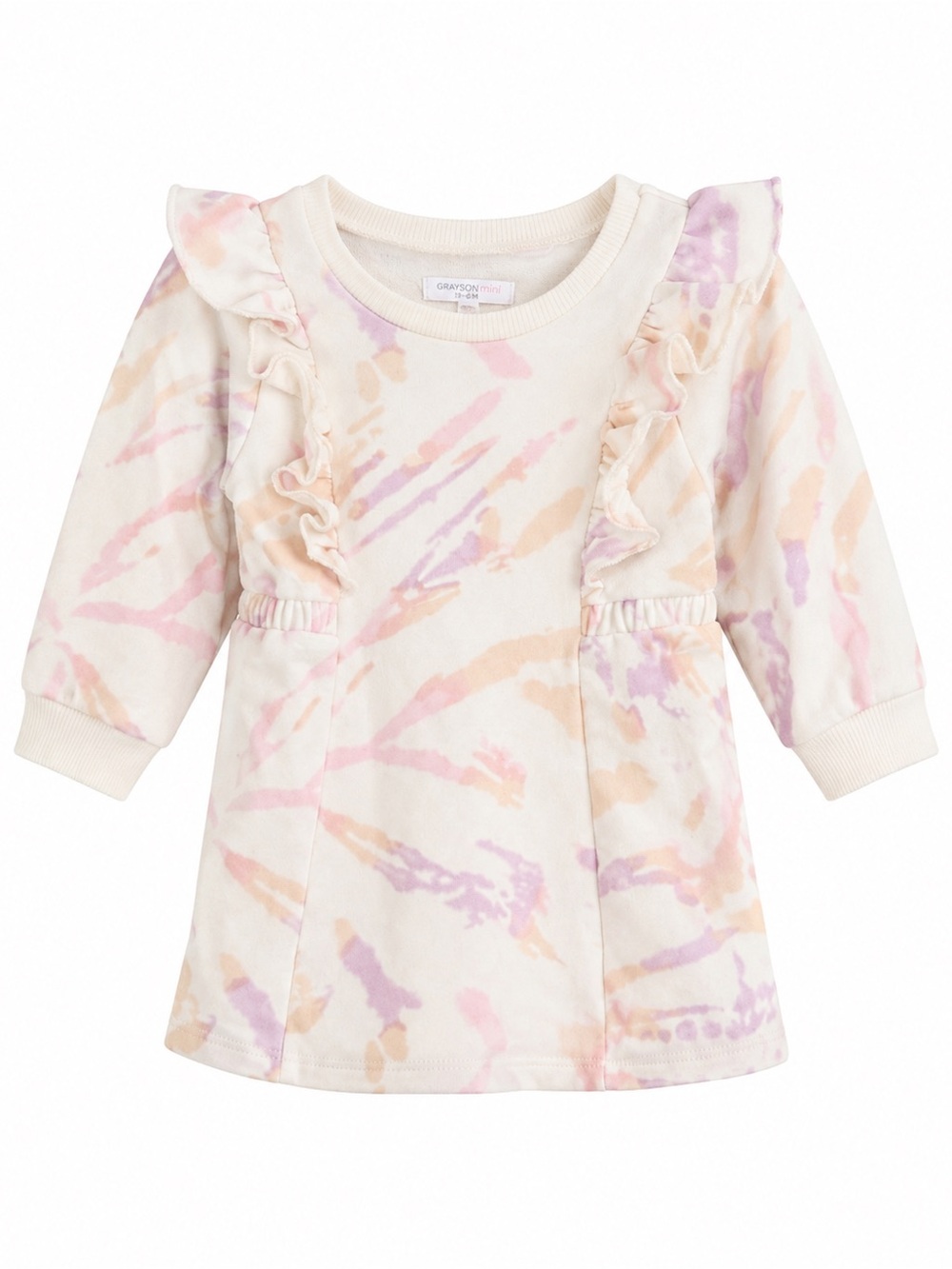 Grayson Mini Long Sleeve Ruffle Dress - White/Pastel, 3-6mo